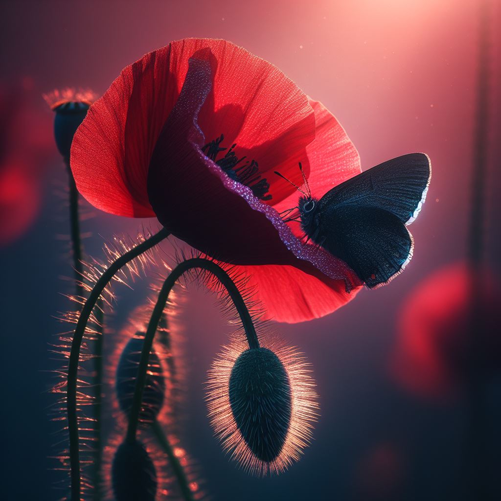 Butterfly on a poppy in sunlight Butterfly on a poppy in sunlight
