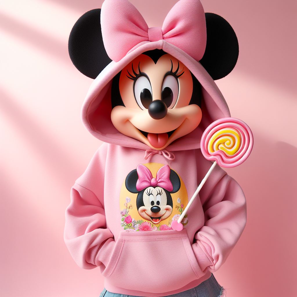 Minnie mouse wearing pink hoodie Minnie mouse wearing pink hoodie