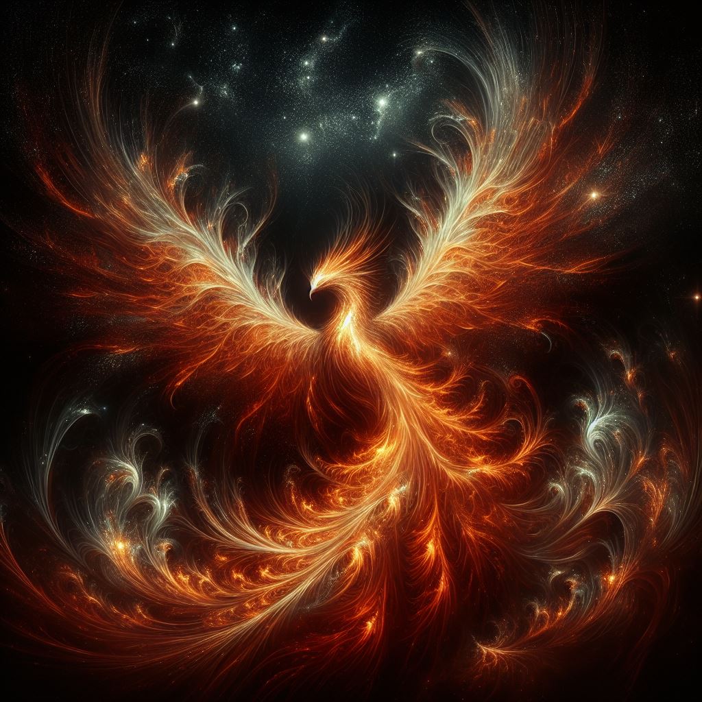 Fiery phoenix against starry sky Fiery phoenix against starry sky