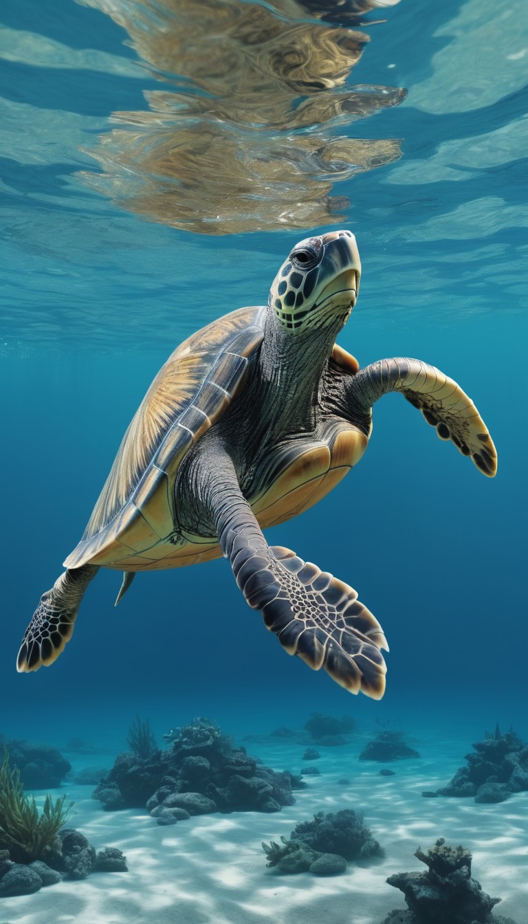 Sea turtle swimming in coral reef Sea turtle swimming in coral reef