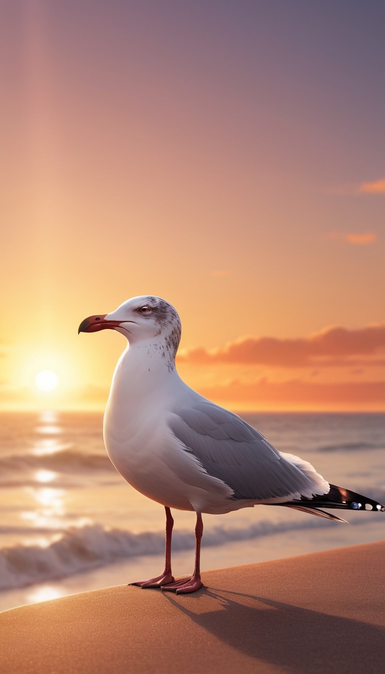 Seagull at sunset on beach Seagull at sunset on beach
