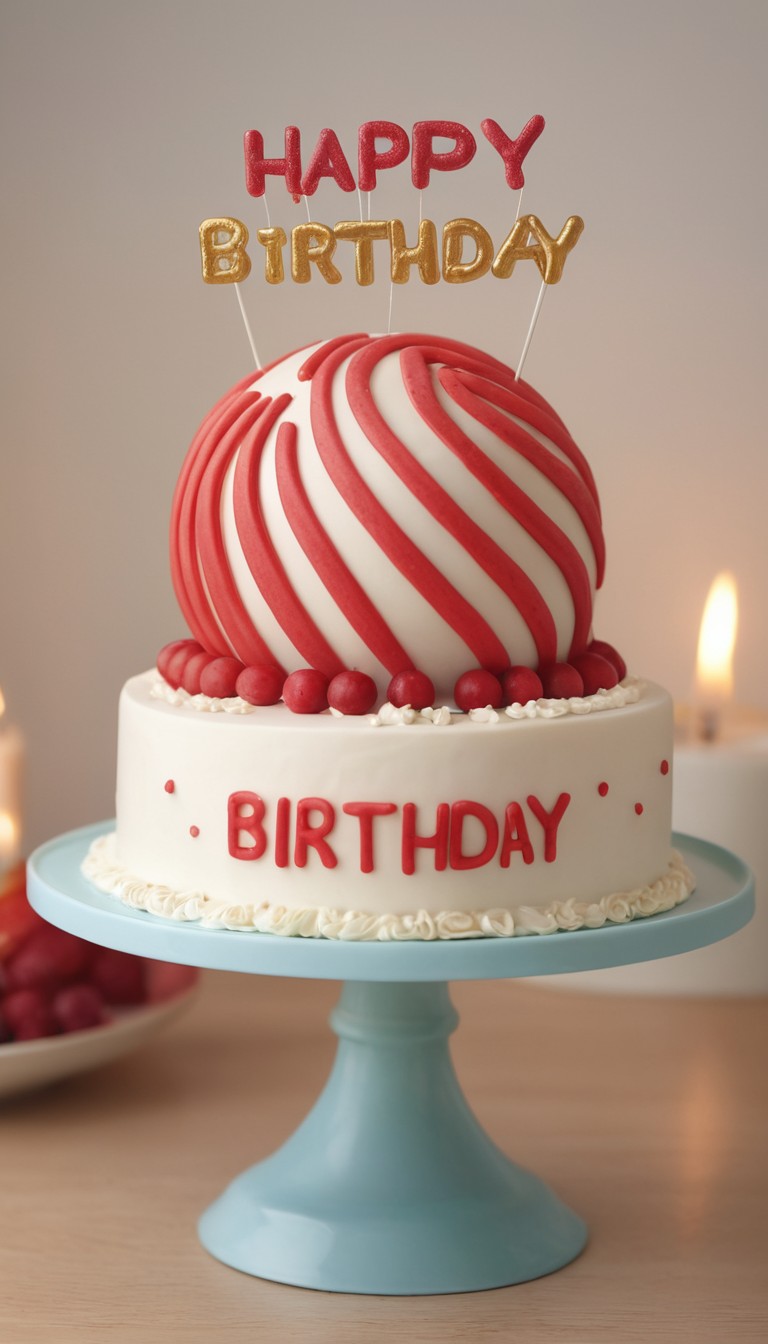 Red and white striped birthday cake Red and white striped birthday cake