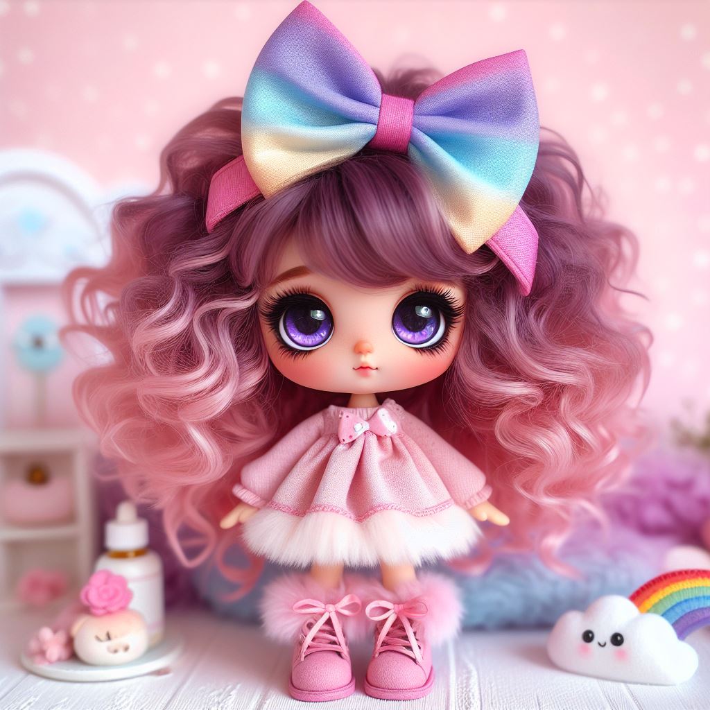 Pink doll with rainbow bow Pink doll with rainbow bow