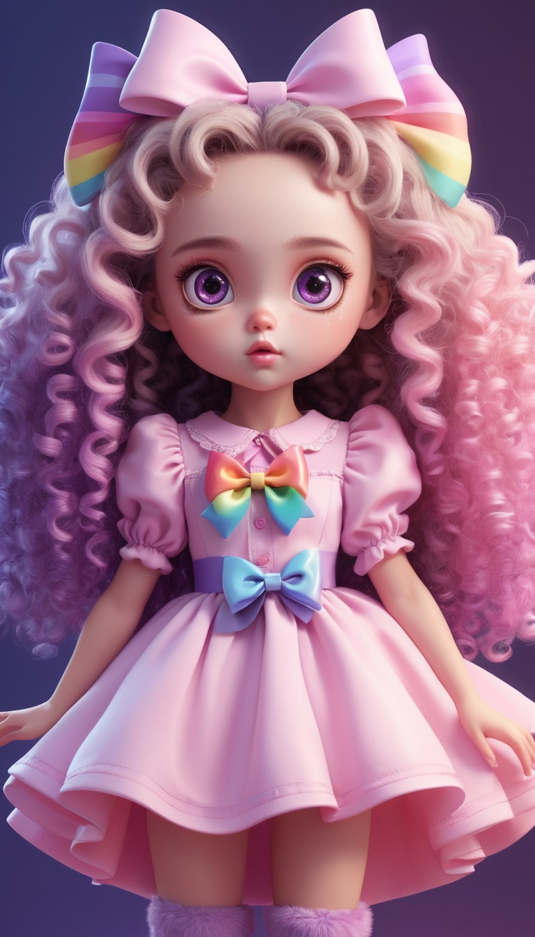 Pink doll with rainbow bow Pink doll with rainbow bow