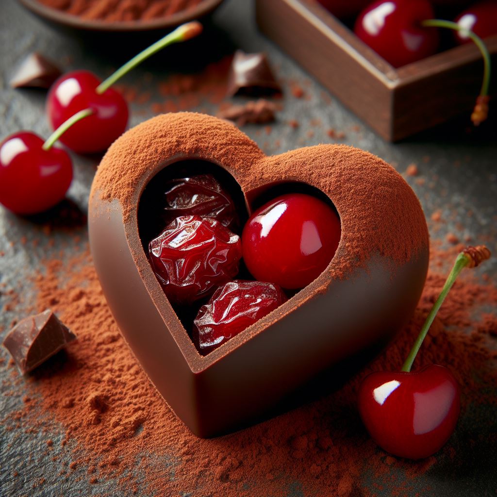 Chocolate heart with cherries Chocolate heart with cherries