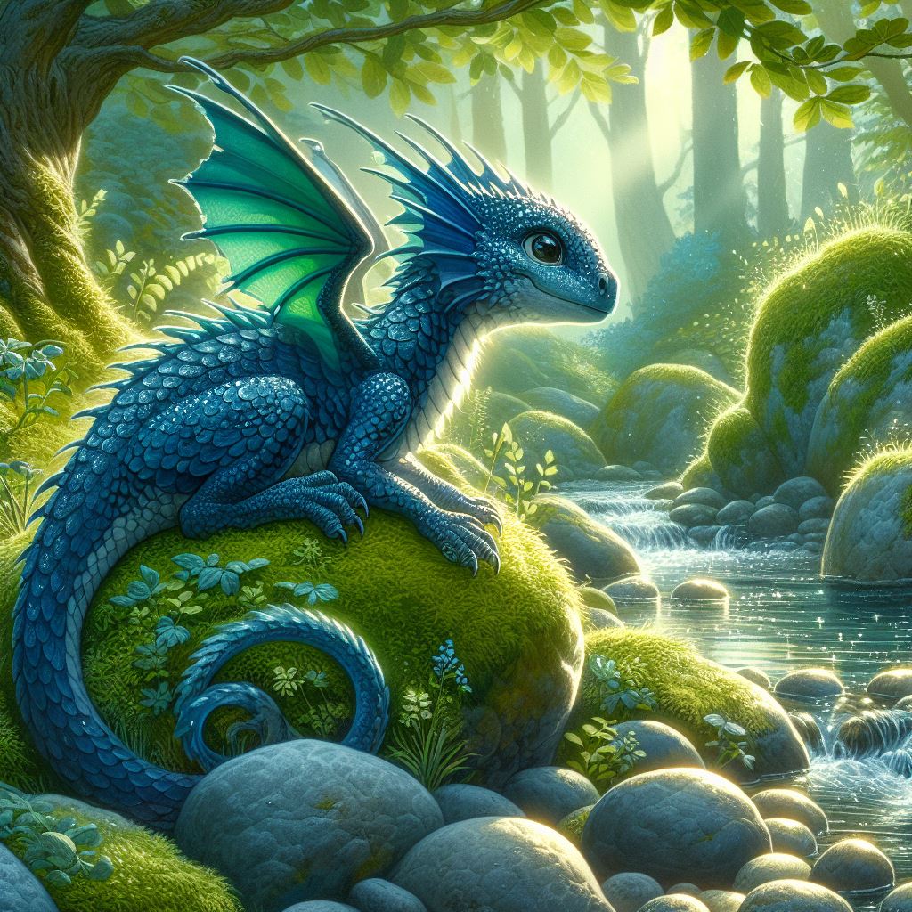 Blue dragon by stream Blue dragon by stream
