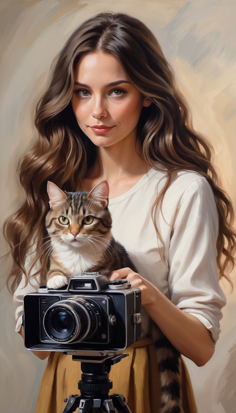 Woman holding cat and camera Woman holding cat and camera