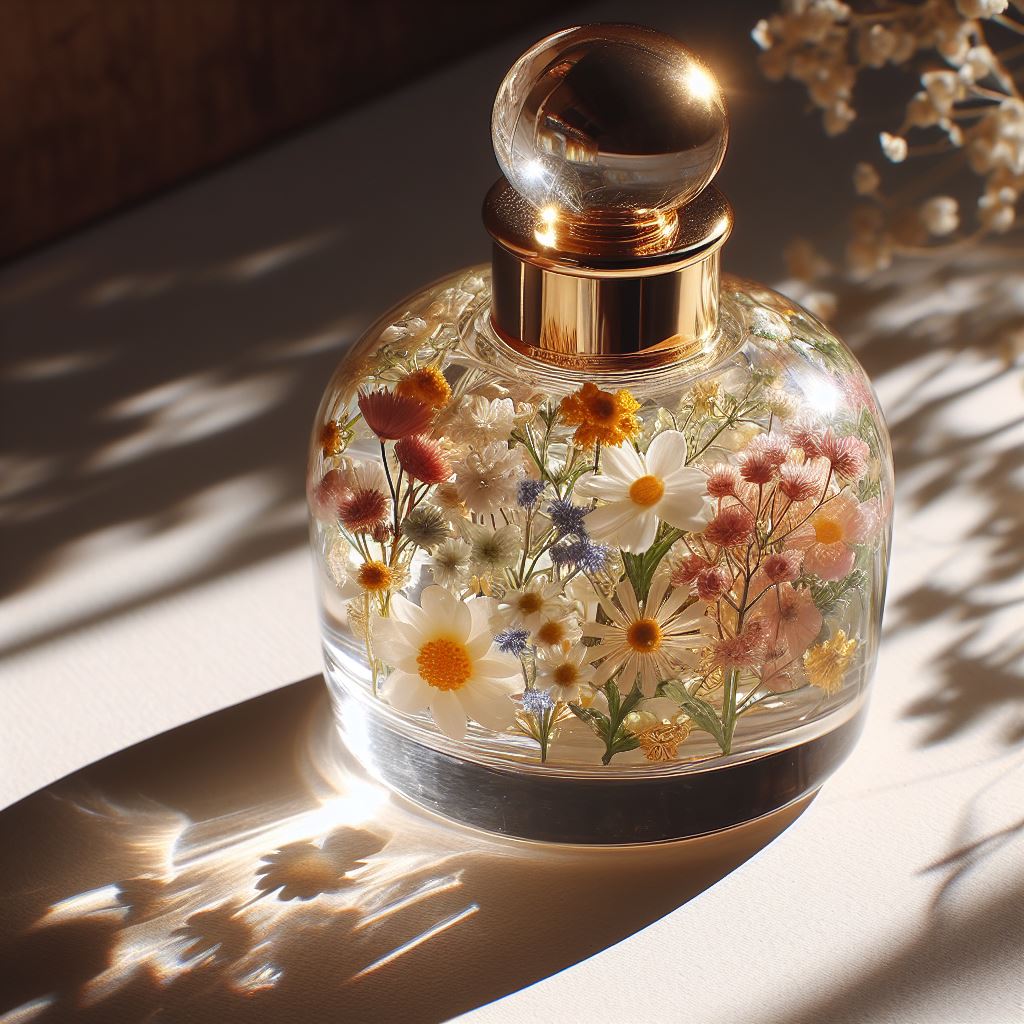 Glass bottle with pressed flowers Glass bottle with pressed flowers