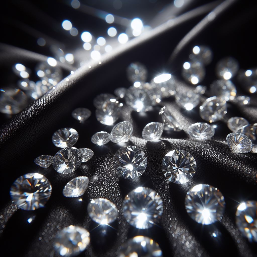 Diamonds scattered on black fabric Diamonds scattered on black fabric