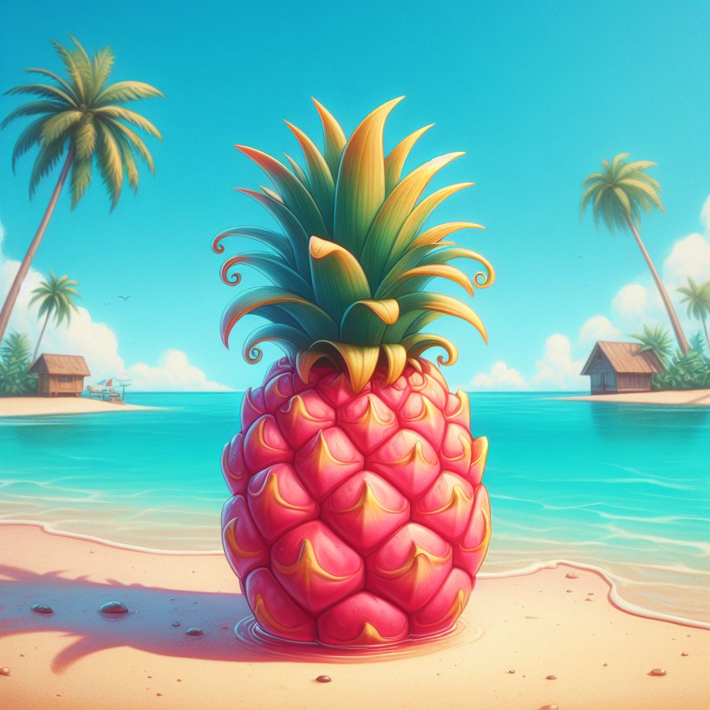 Pink pineapple on tropical beach Pink pineapple on tropical beach