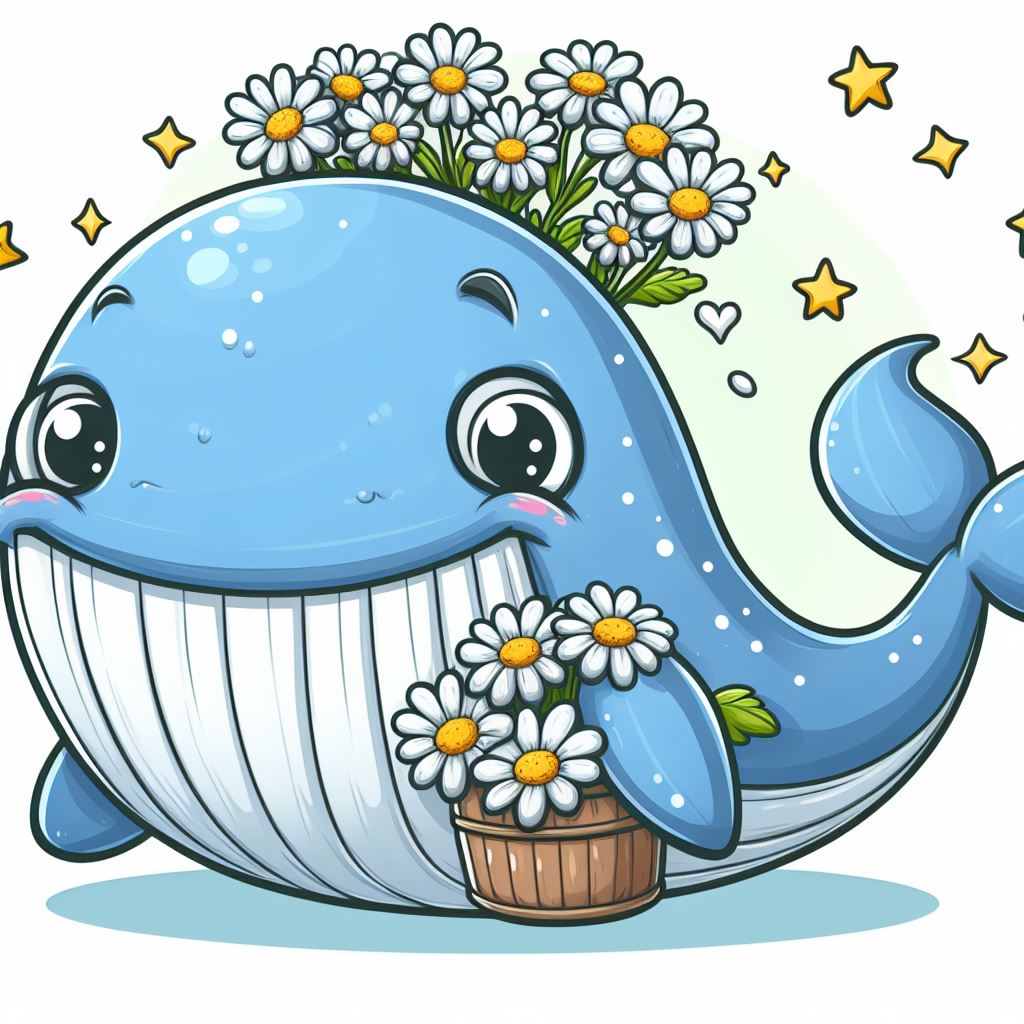 Cartoon whale holding daisies Cartoon whale holding daisies