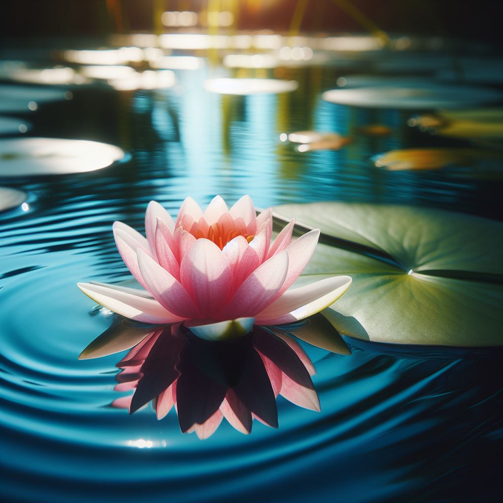 Pink water lily in pond Pink water lily in pond