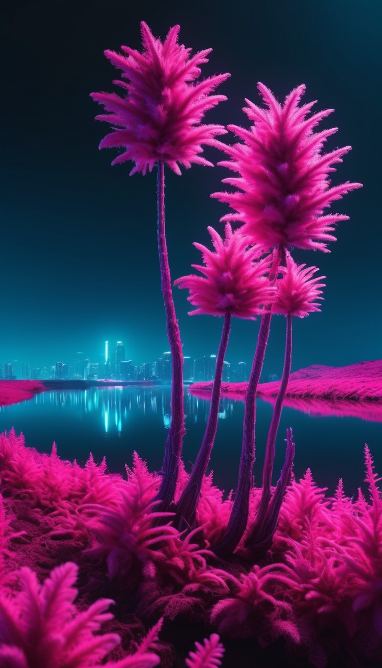 Pink palm trees at night Pink palm trees at night