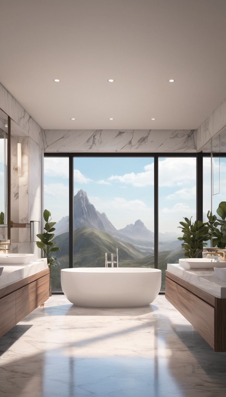 Modern bathroom with mountain view Modern bathroom with mountain view