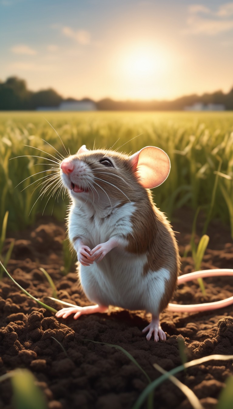 Mouse gazing at sunset in field Mouse gazing at sunset in field