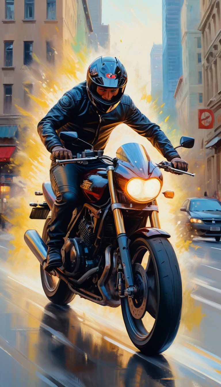 Motorcycle rider in city street Motorcycle rider in city street