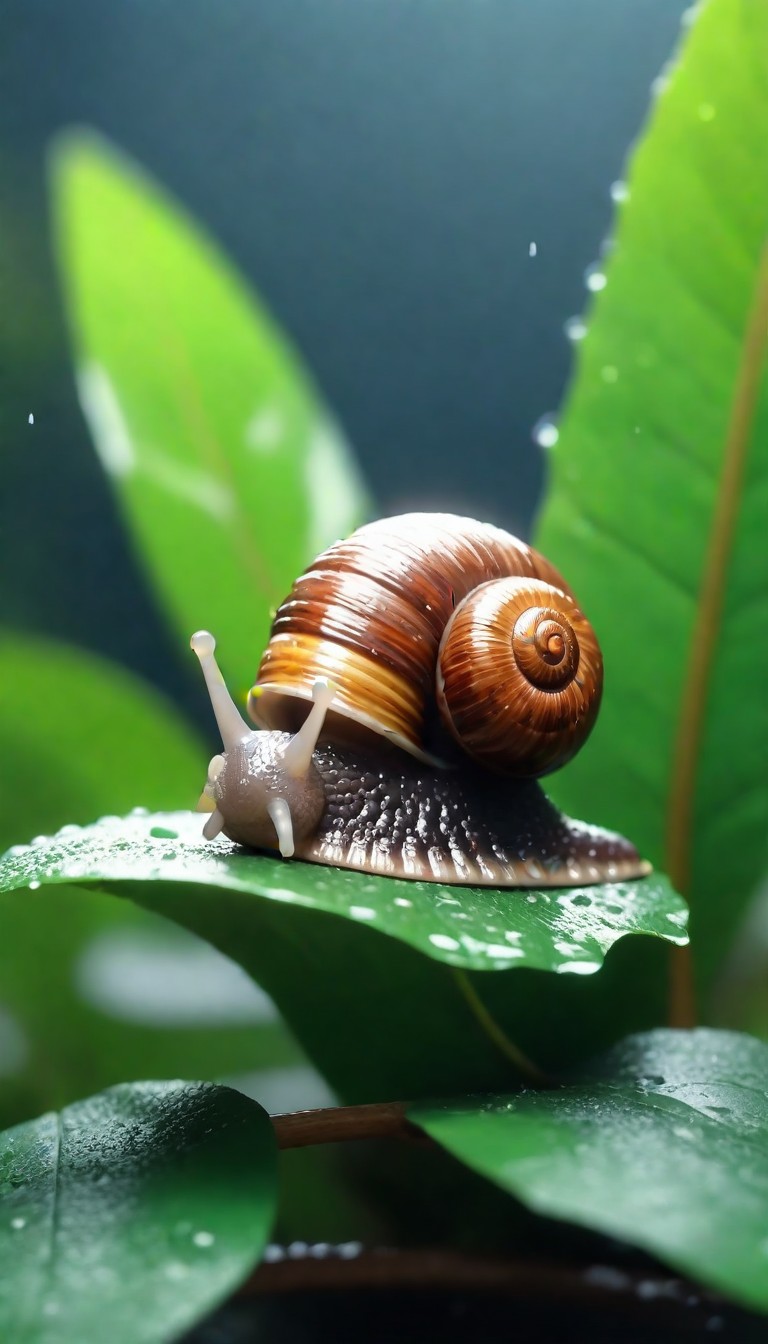 Snail on green leaf Snail on green leaf