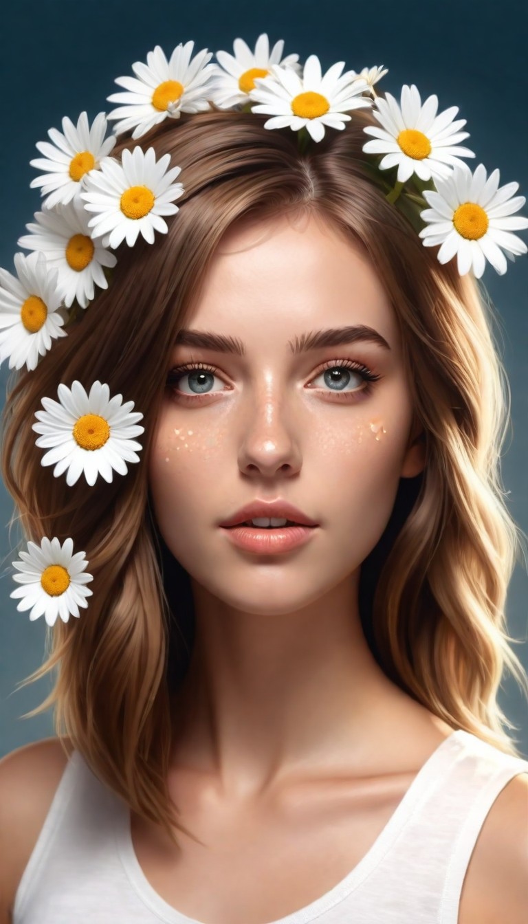 Woman with daisies in hair Woman with daisies in hair
