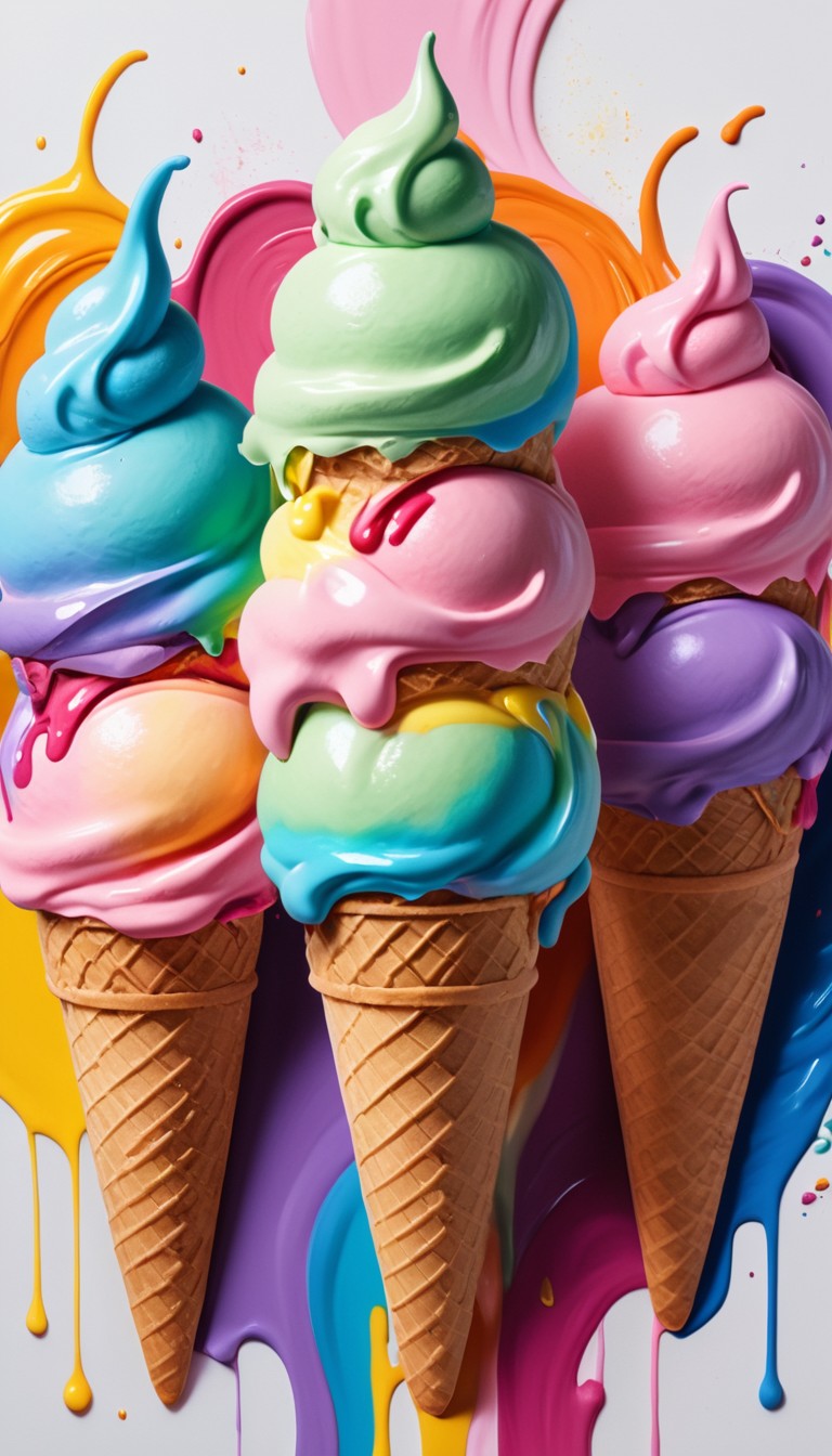 Colorful ice cream cones with paint Colorful ice cream cones with paint