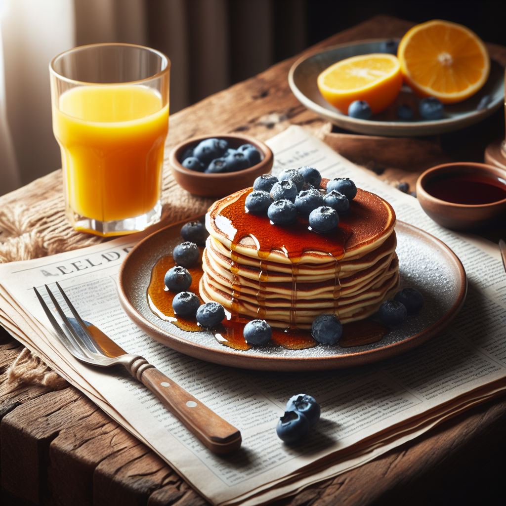 Pancakes with syrup and blueberries Pancakes with syrup and blueberries