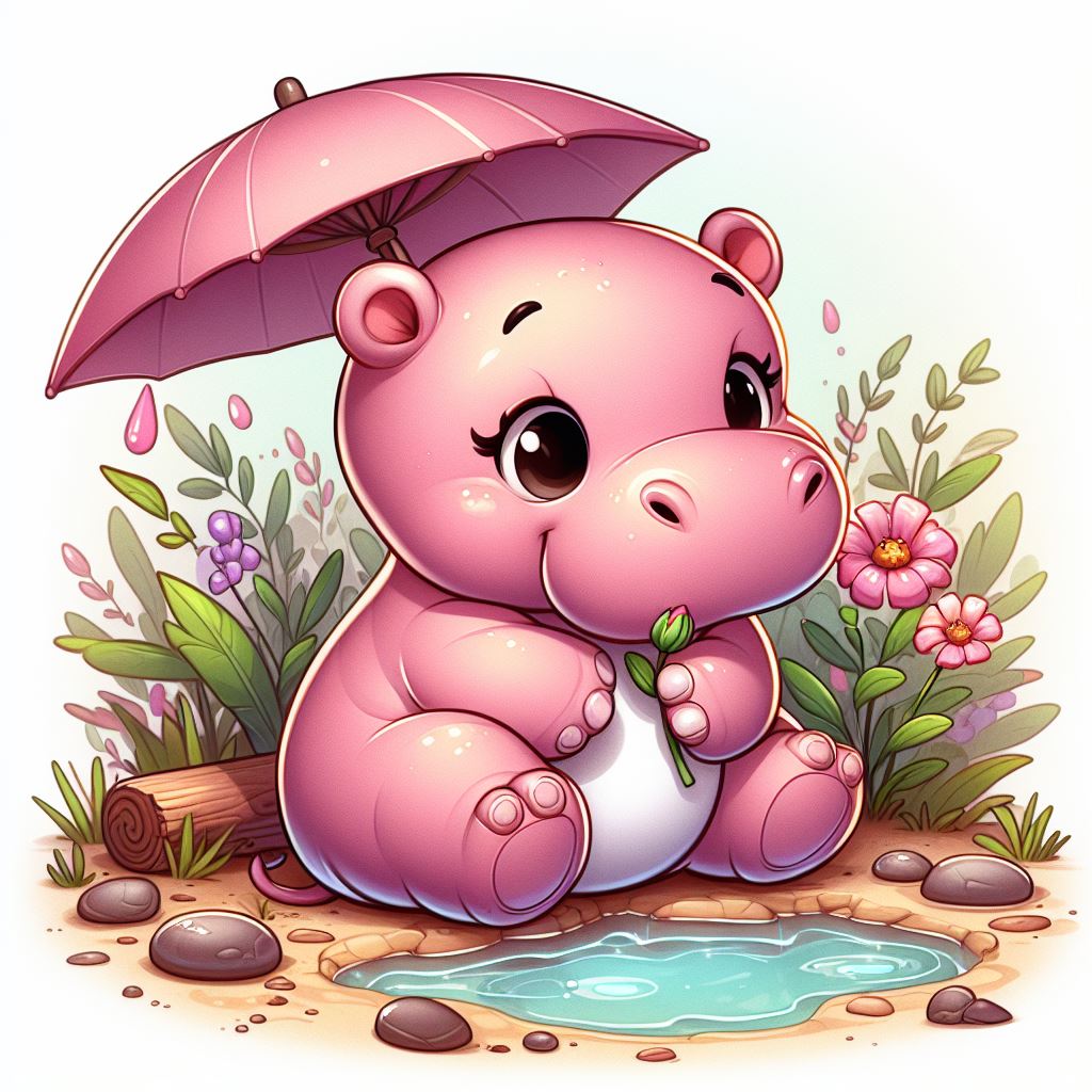 Pink hippopotamus under umbrella Pink hippopotamus under umbrella