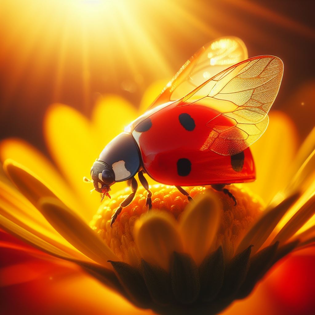 Ladybug on flower in sunlight Ladybug on flower in sunlight