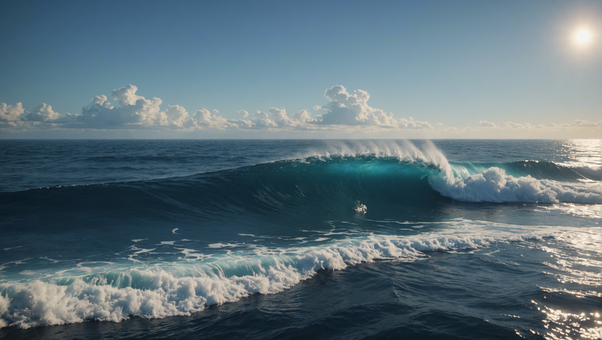 Ocean wave breaking under sunny skies Ocean wave breaking under sunny skies