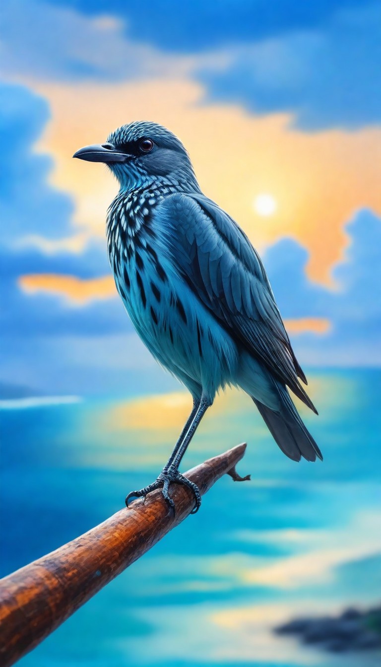 Blue bird perched on branch at sunset Blue bird perched on branch at sunset