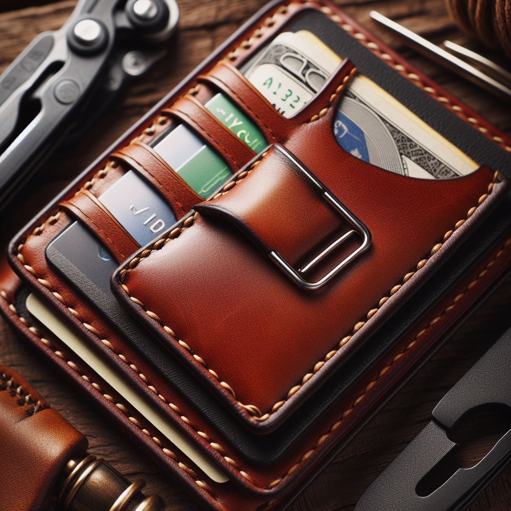 Brown leather wallet with cash and cards Brown leather wallet with cash and cards