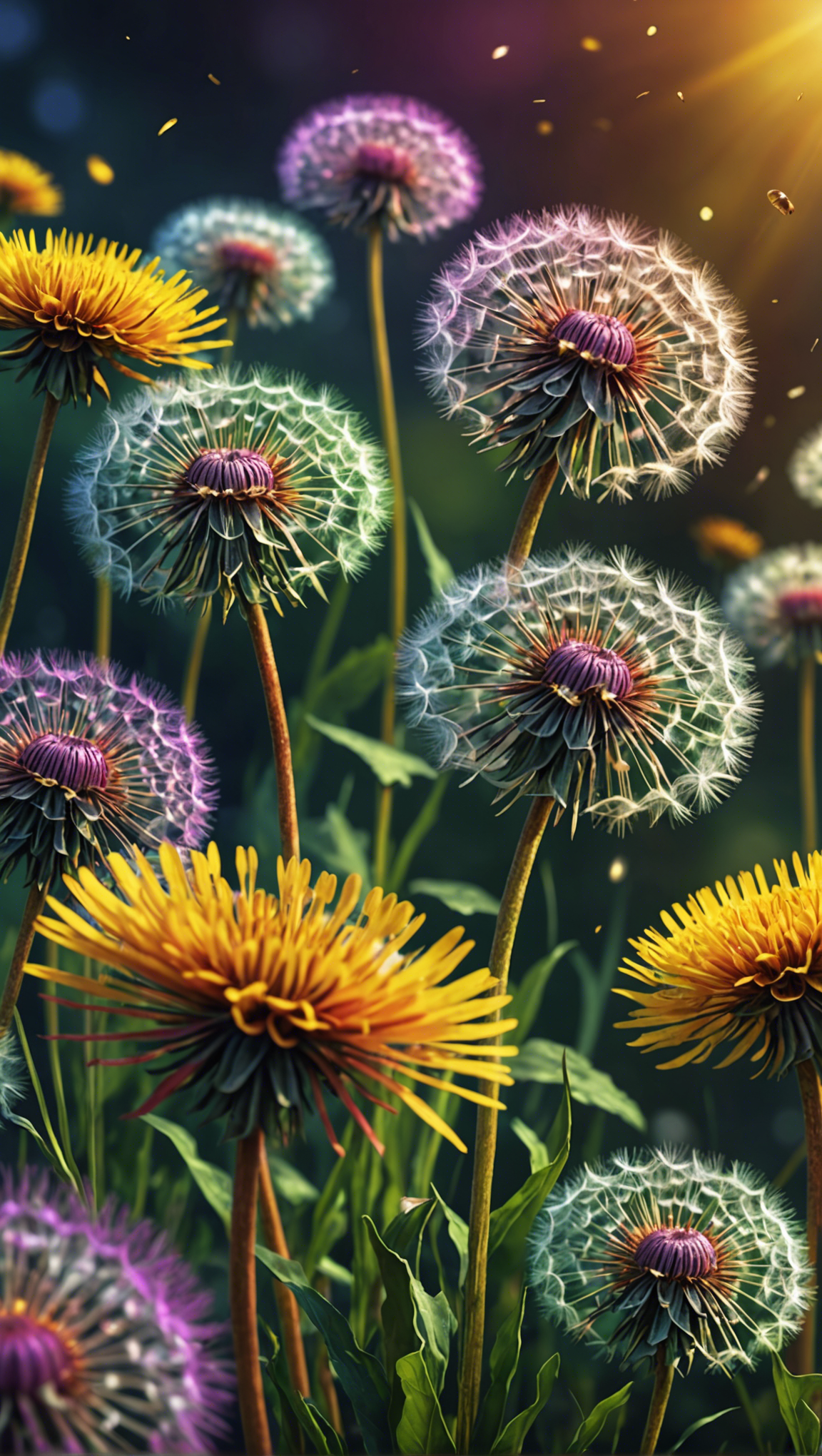 Colorful dandelions in a sunny meadow Colorful dandelions in a sunny meadow