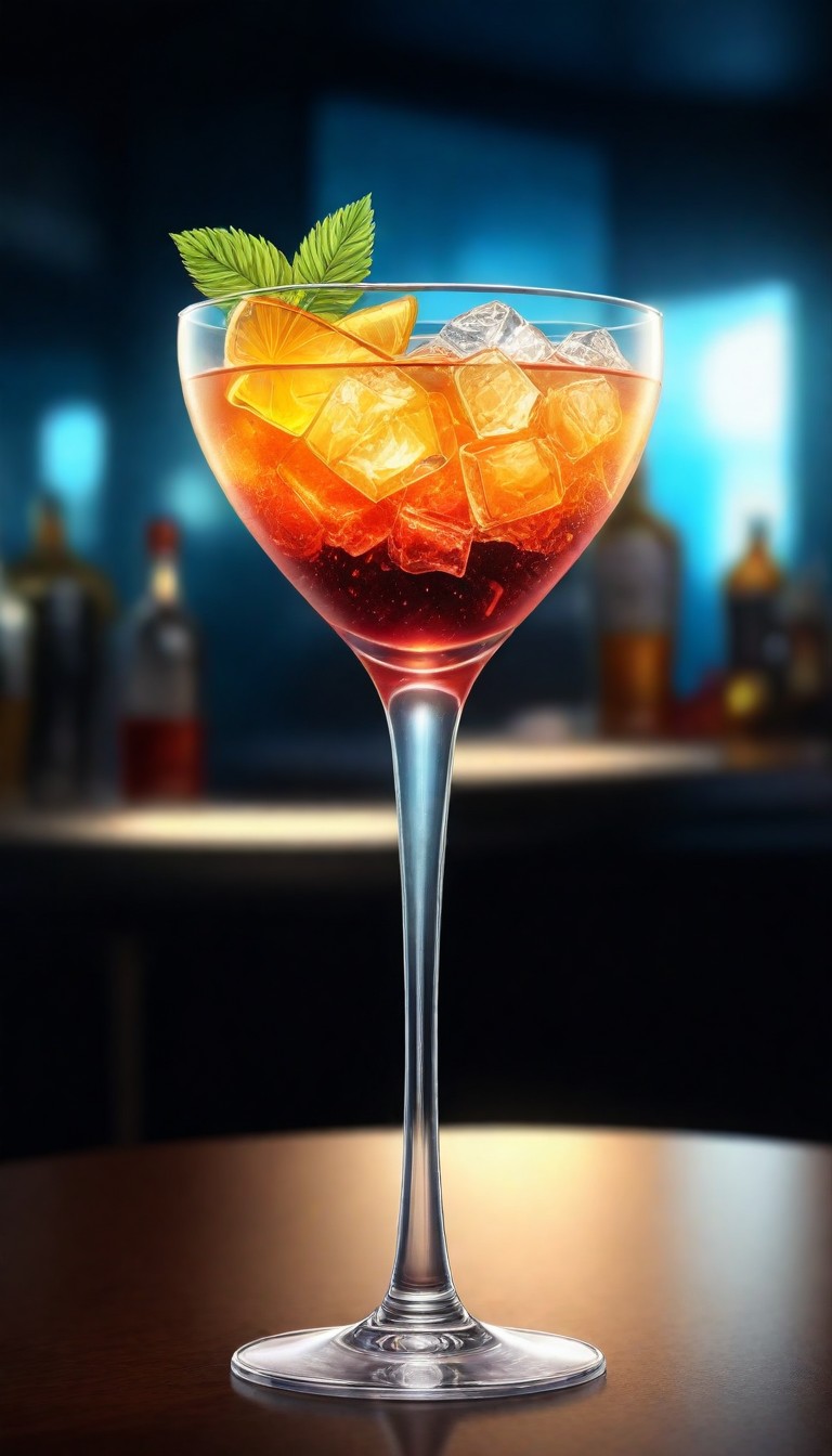 Orange and mint cocktail on bar counter Orange and mint cocktail on bar counter