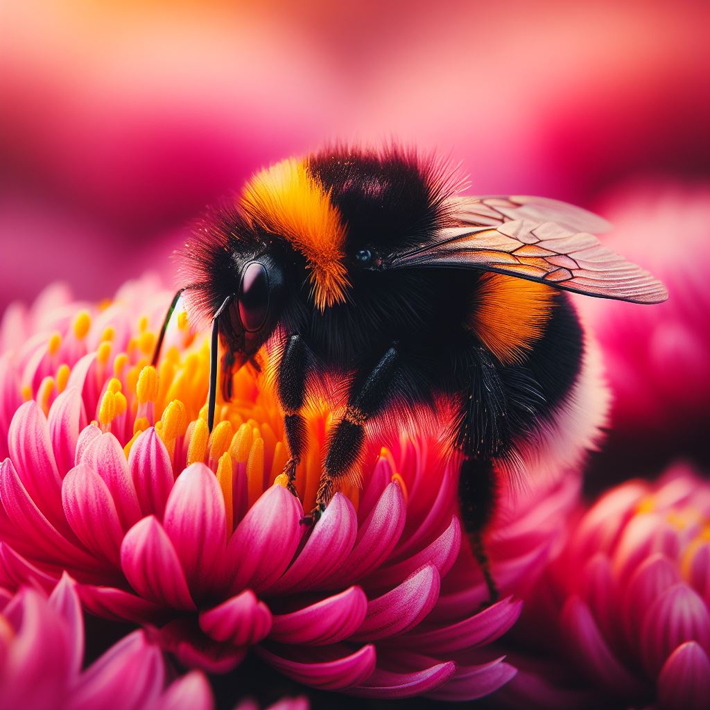 Bumblebee pollinating pink flower Bumblebee pollinating pink flower