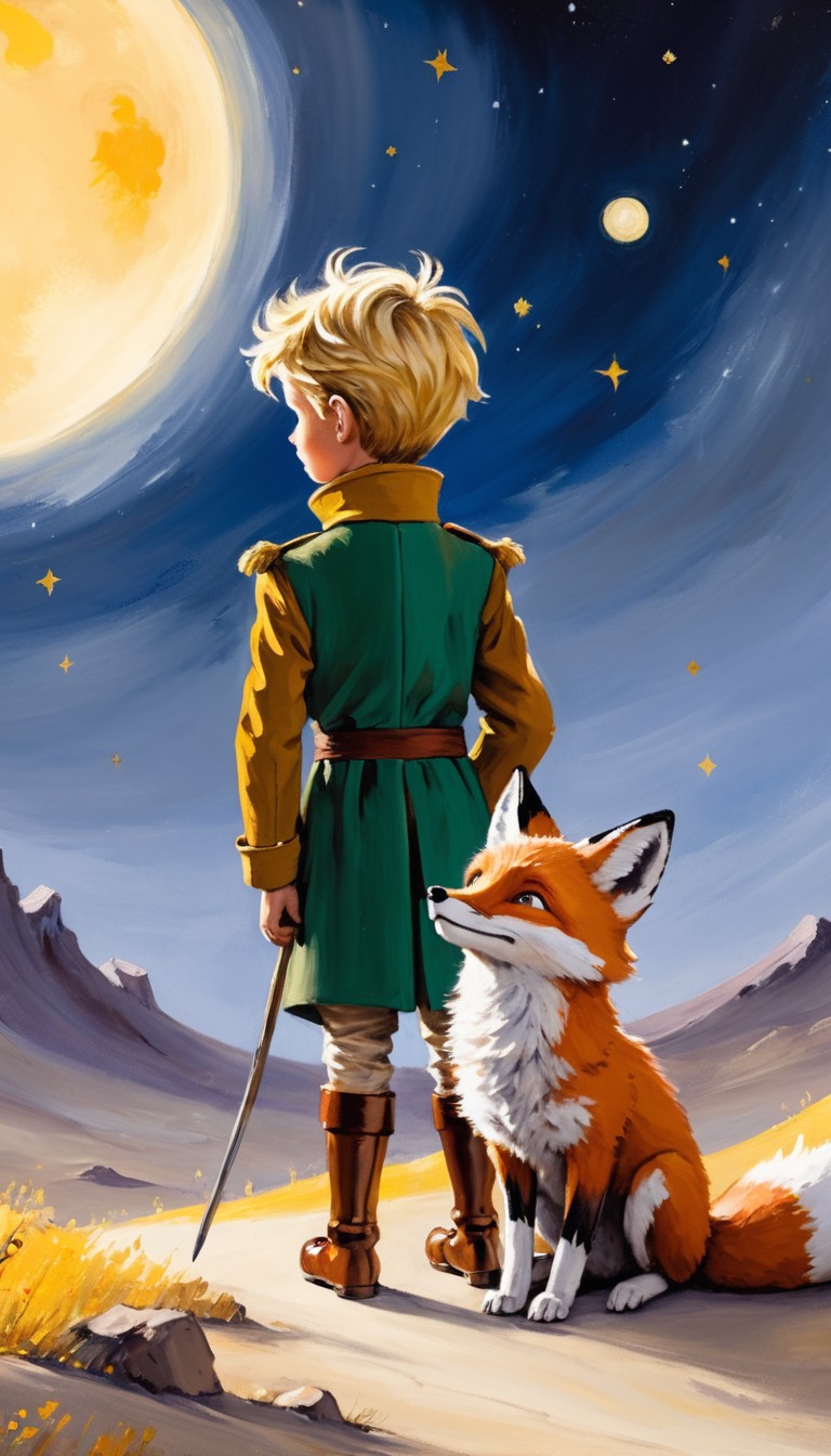 The little prince and fox under a full moon The little prince and fox under a full moon