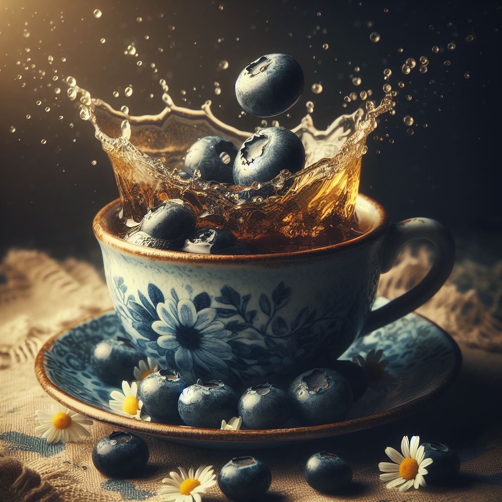 Blueberries splashing in teacup Blueberries splashing in teacup