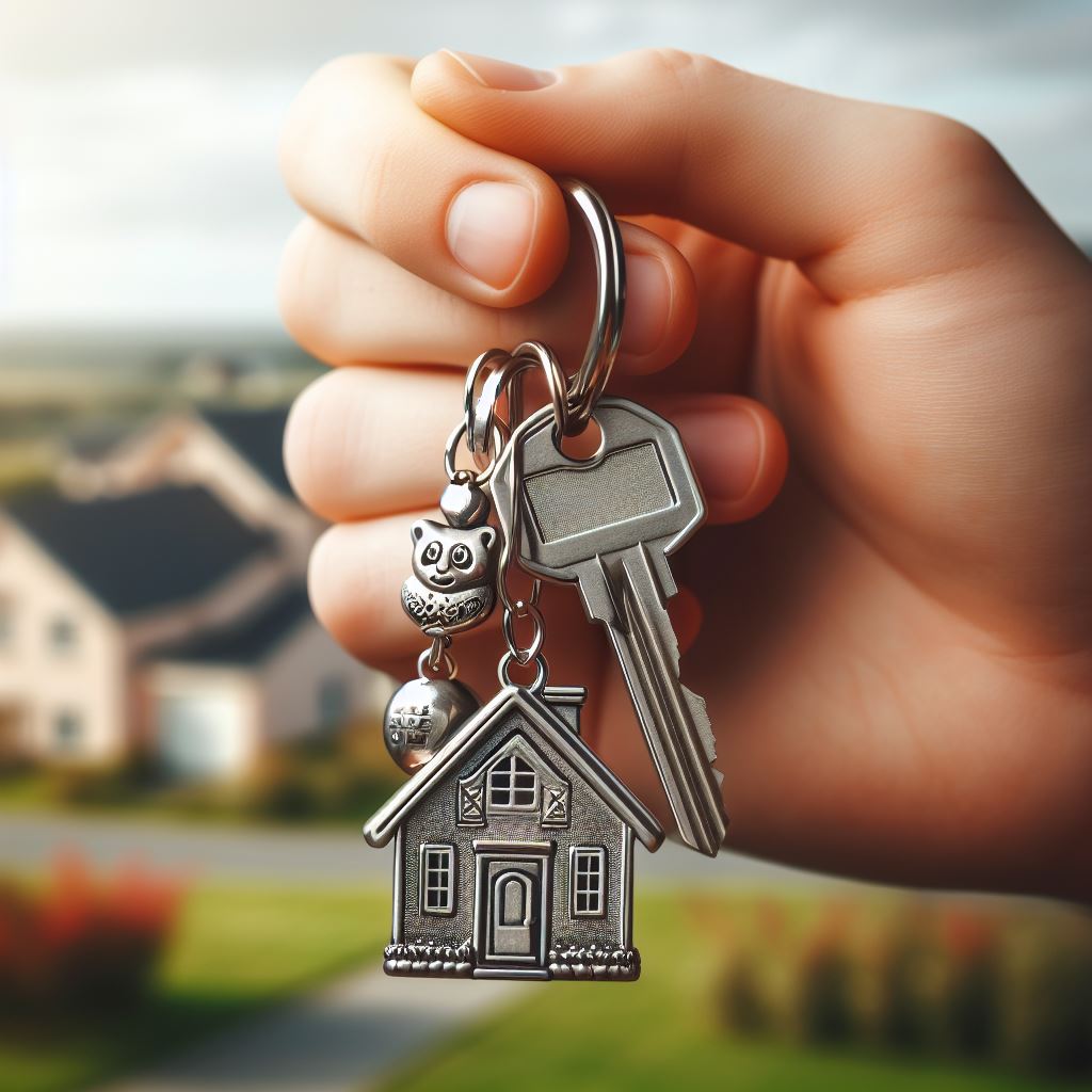 Hand holding house key Hand holding house key