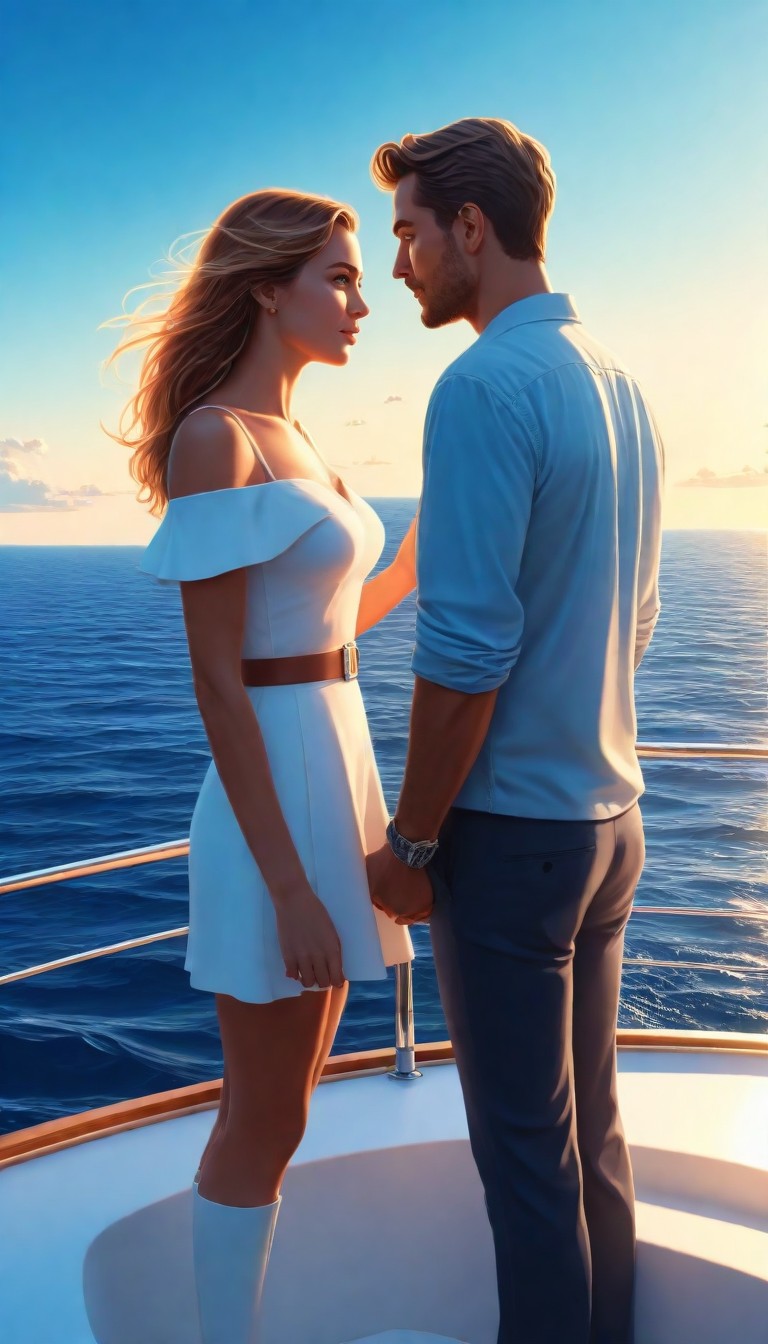 Couple gazing at sunset on boat Couple gazing at sunset on boat