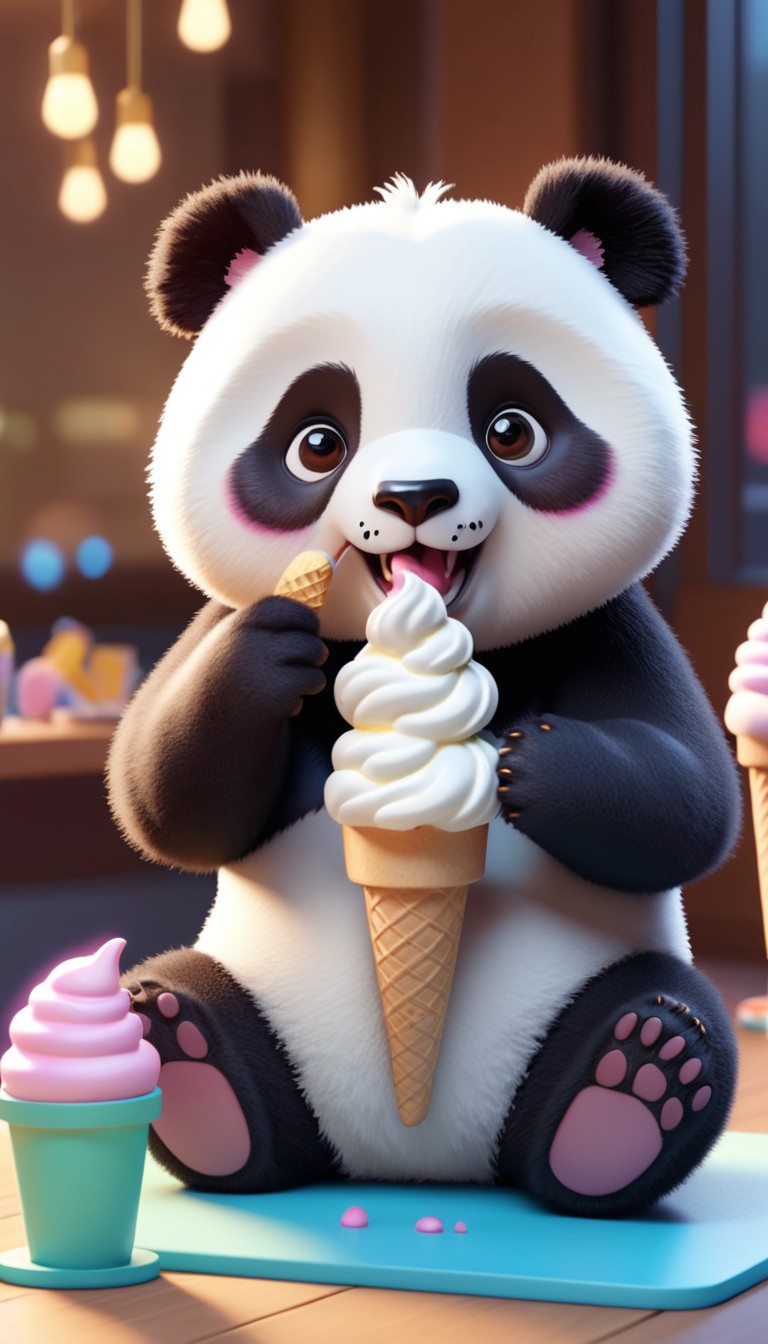 Panda enjoys ice cream Panda enjoys ice cream