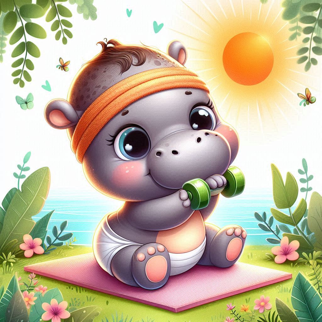 Baby hippo lifting weights outdoors Baby hippo lifting weights outdoors