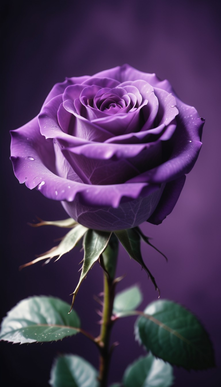 Purple rose with dew drops Purple rose with dew drops