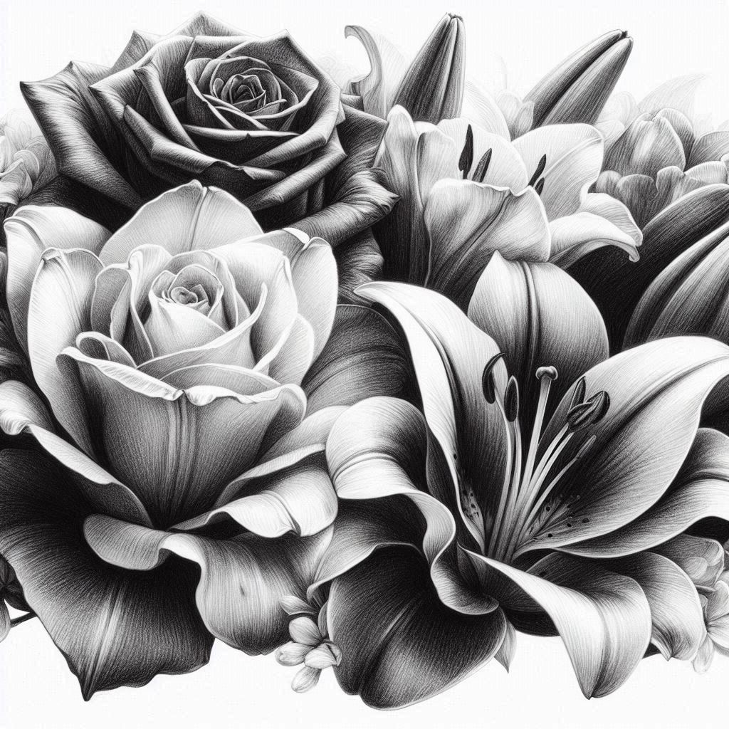 Black and white rose and lily bouquet Black and white rose and lily bouquet