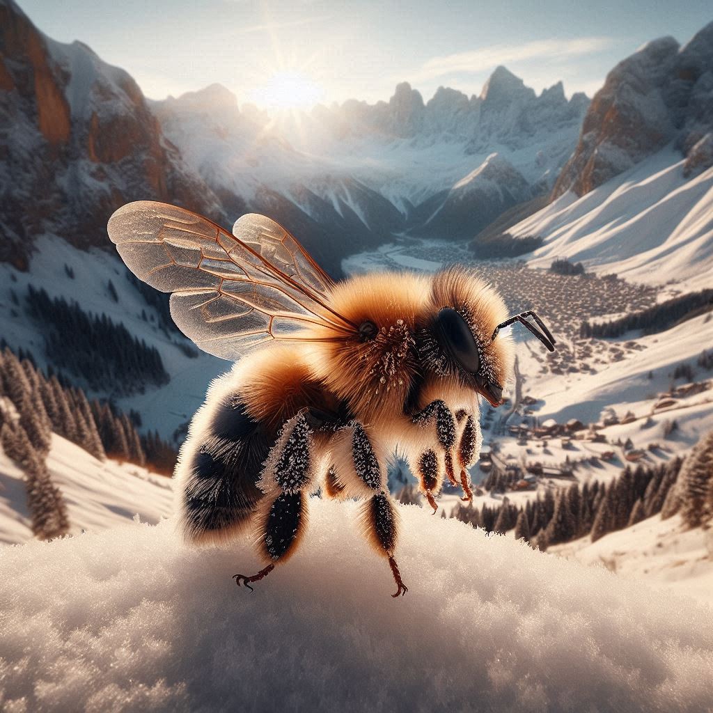 Bee on snowy mountain peak Bee on snowy mountain peak