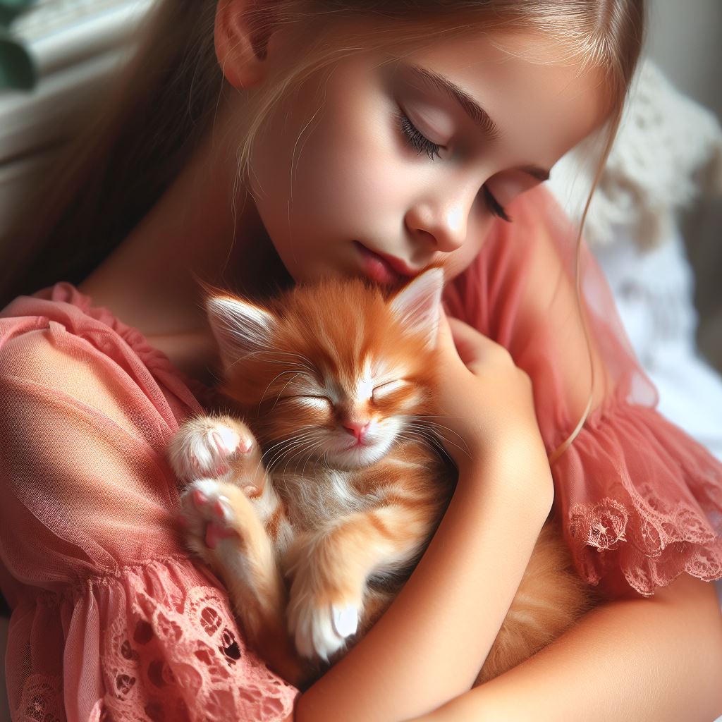 Girl holding sleeping kitten Girl holding sleeping kitten