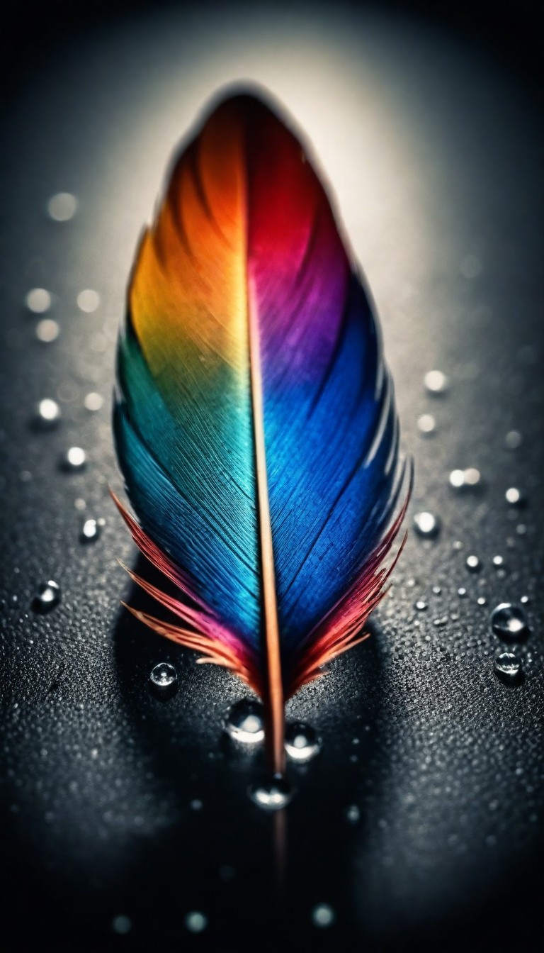 Rainbow feather on wet surface Rainbow feather on wet surface