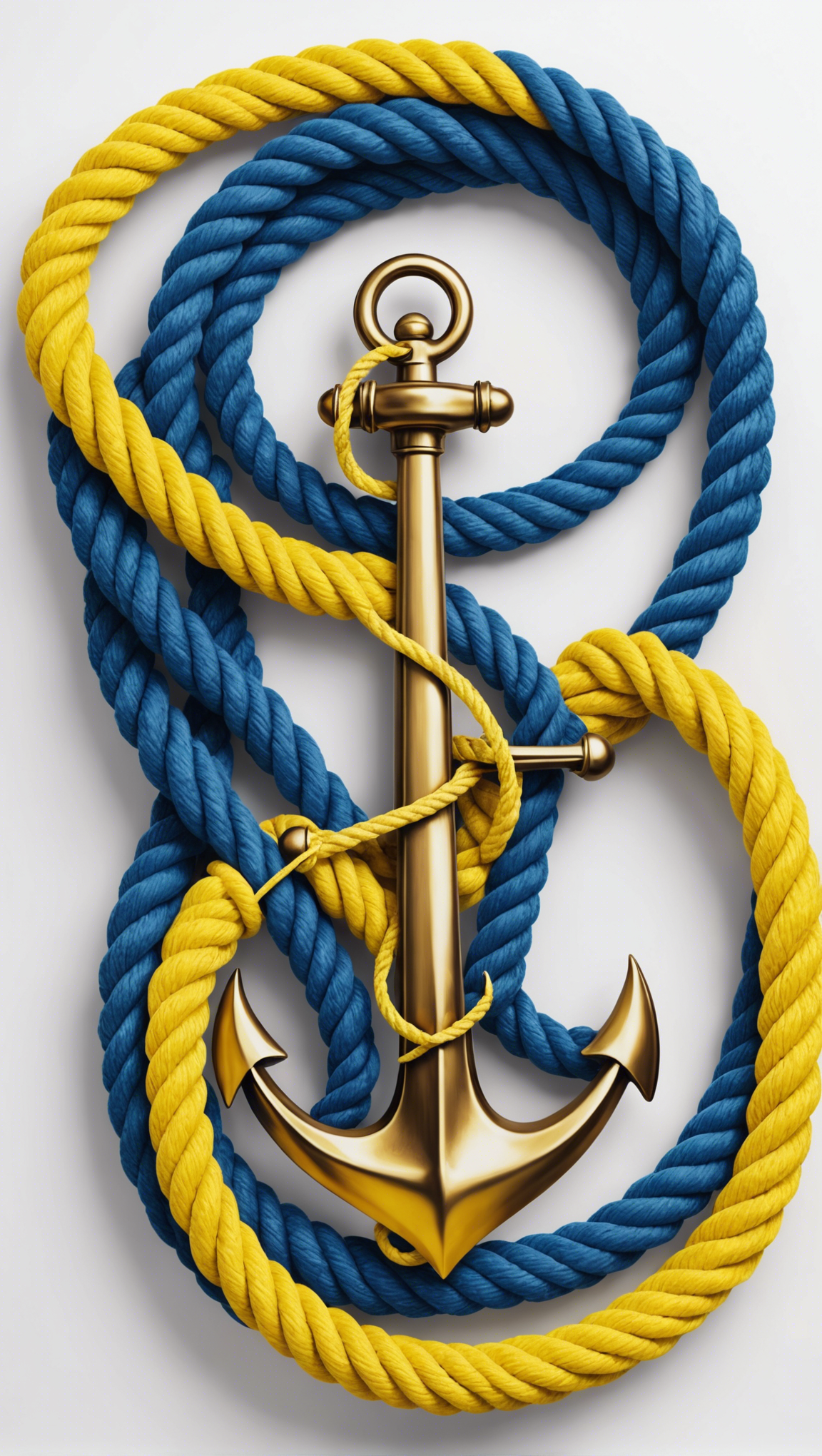Golden anchor with blue and yellow rope Golden anchor with blue and yellow rope
