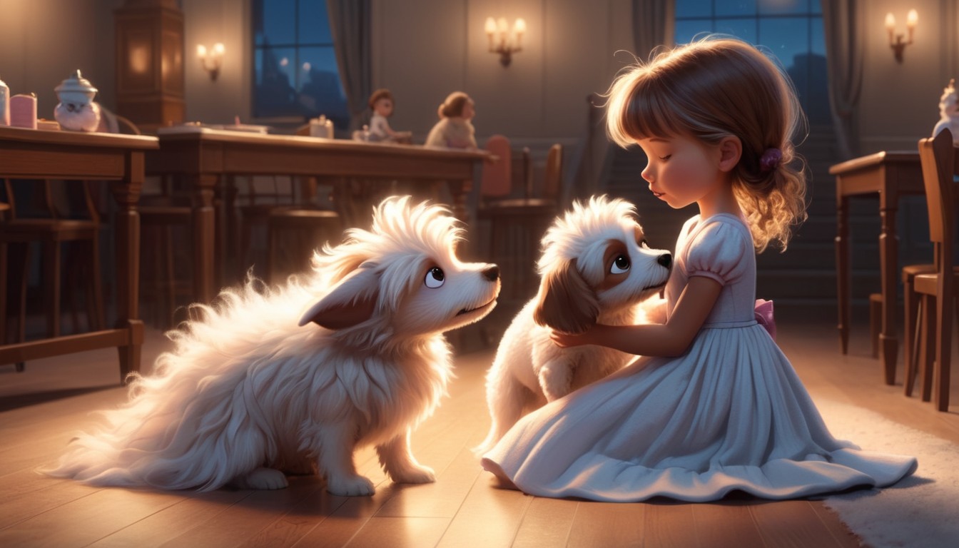 Girl and dogs in restaurant Girl and dogs in restaurant