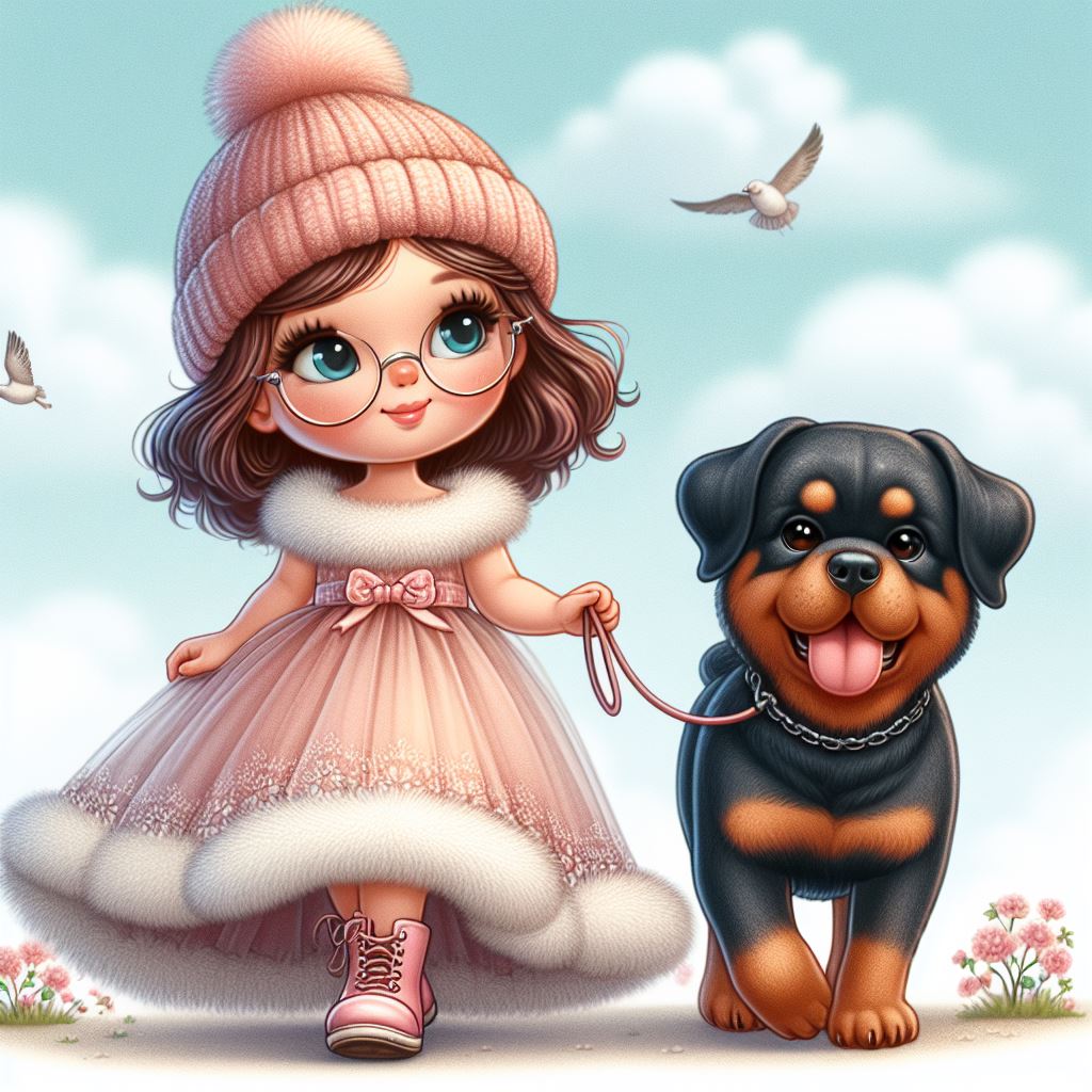 Girl walking rottweiler dog Girl walking rottweiler dog