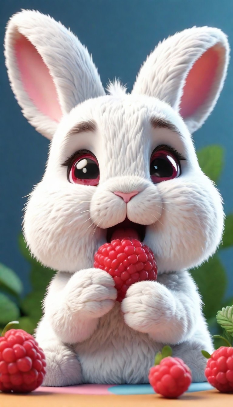 Cute bunny eating raspberries Cute bunny eating raspberries