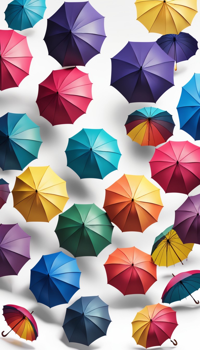 Colorful umbrellas falling on white background Colorful umbrellas falling on white background