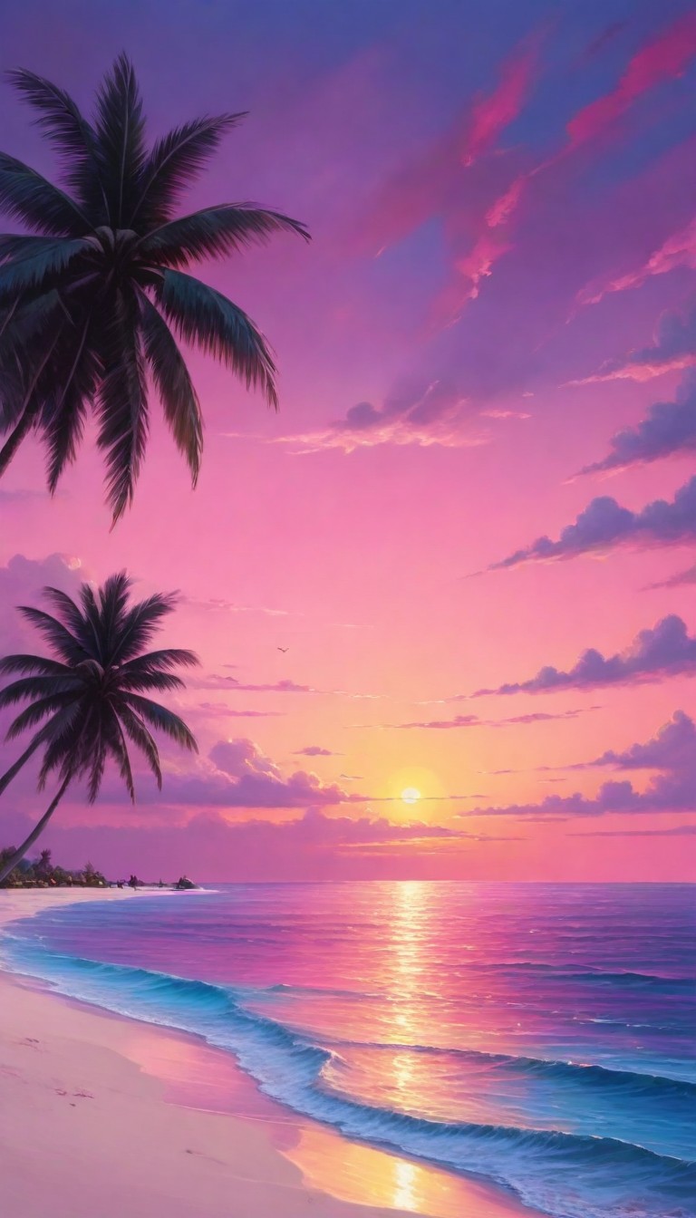 Pink sunset over tropical beach Pink sunset over tropical beach