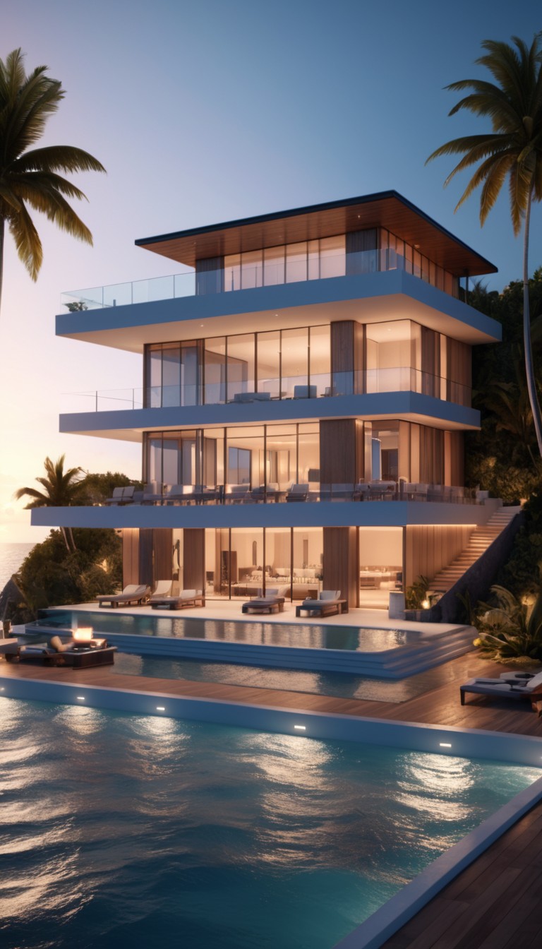 Modern villa at dusk Modern villa at dusk